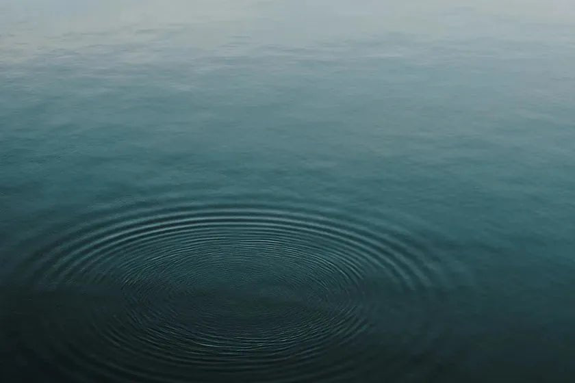 Concentric ripples spreading across still water — the small intentional centre, expanding outward.