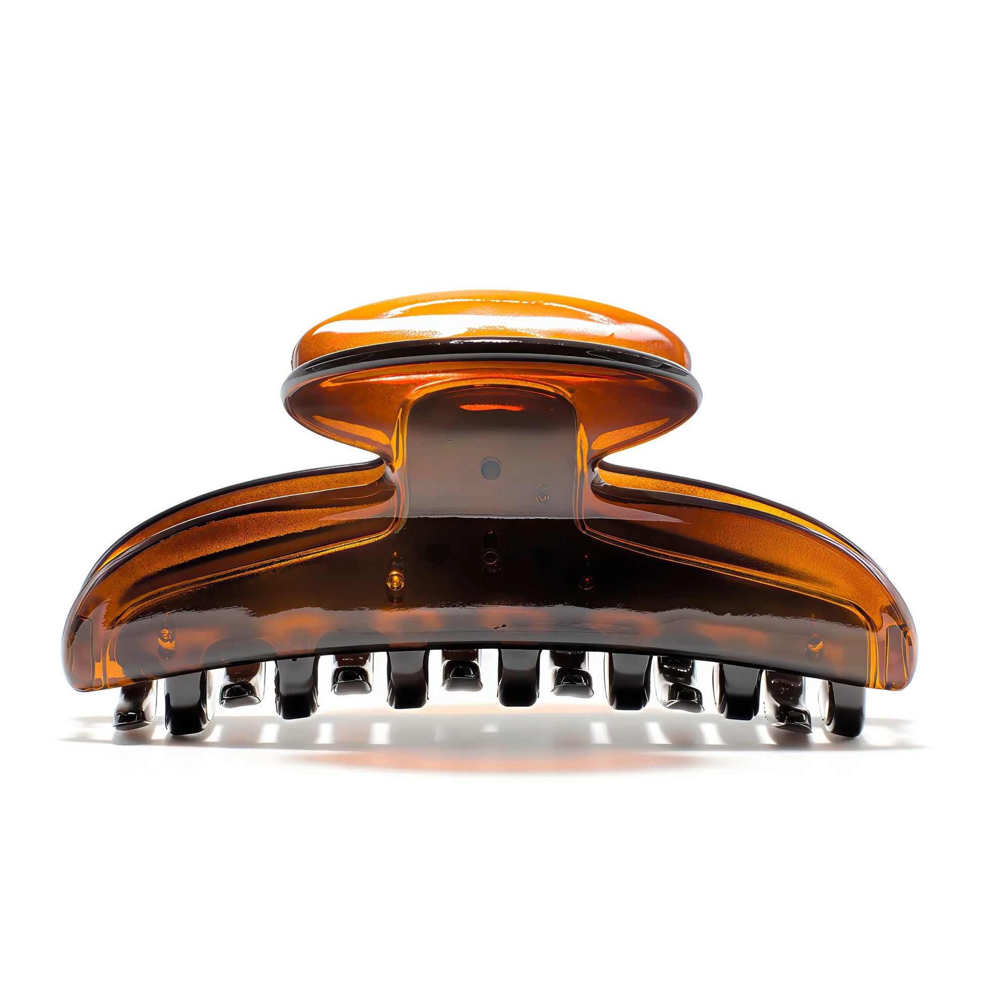 Luna 9 claw clip in Deep Amber — medium tortoise-tone cellulose acetate hair clip, made in France